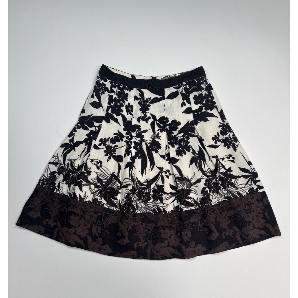 Ann Taylor Black & Ivory Floral A-Line Skirt Size 2